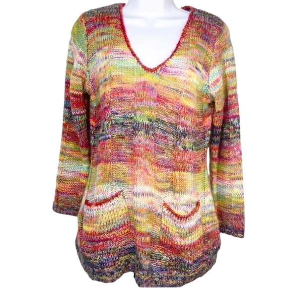 INKED & FADED Colorful Rainbow Colors V-Neck Sweater - Picture 1 of 11